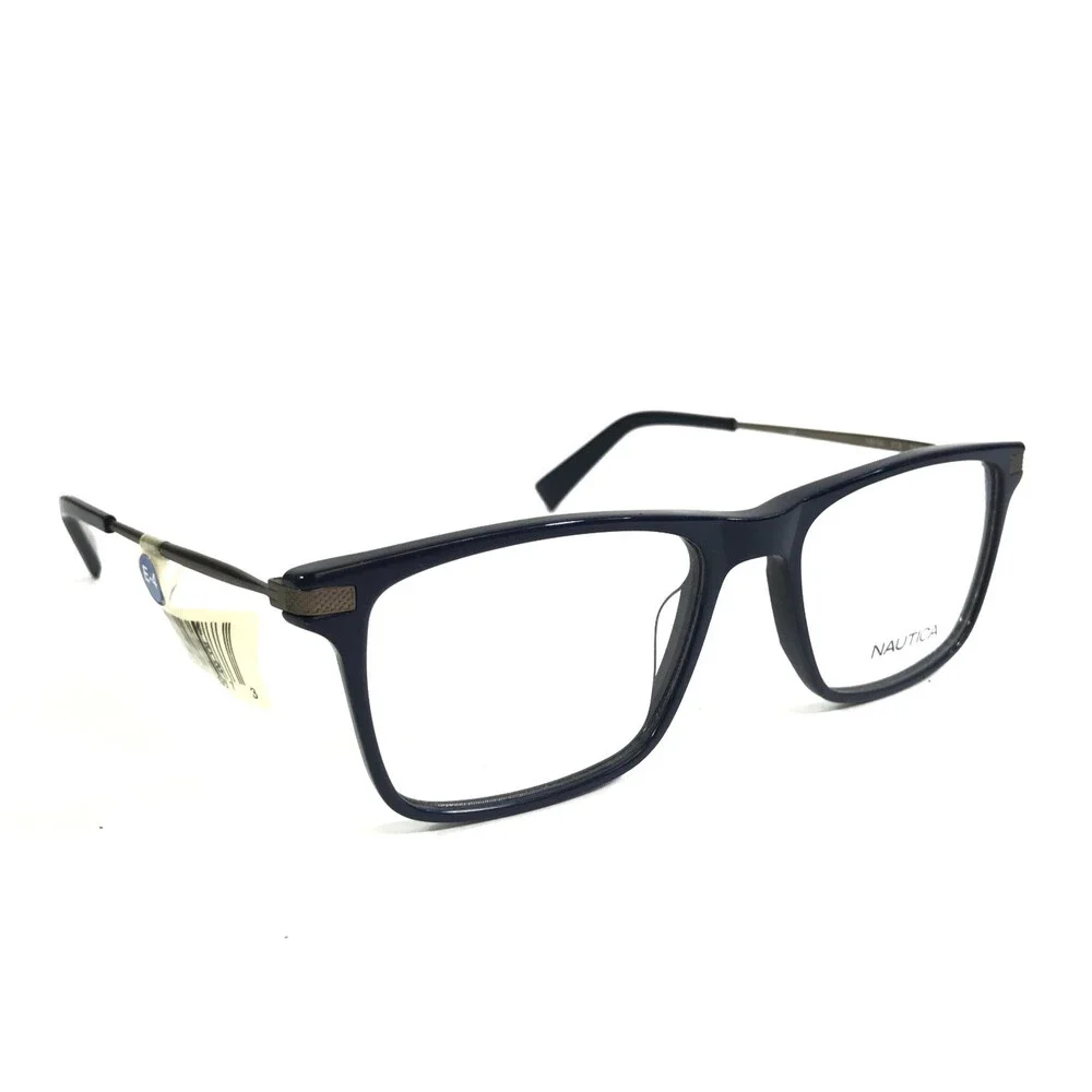 Nautica Eyeglasses Frames N8134 412 Shiny Navy Rectangle Full Rim 54-18-145
